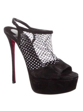 NEW CHRISTIAN LOUBOUTIN Plougesta Alta Strass 150 Black Suede Platform Heels 39